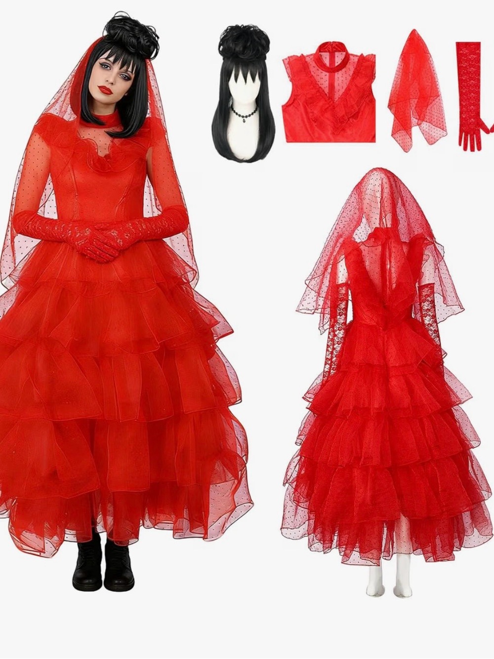 New Beetle Juice Lydia Deetz costume dress 4pc set with wig size M